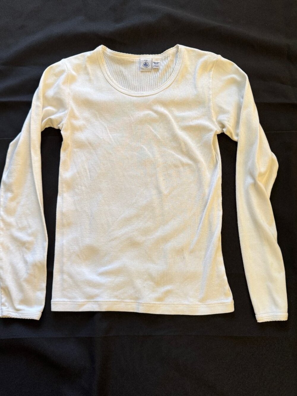 Petit Bateau White Cotton Long-Sleeved T-Shirt